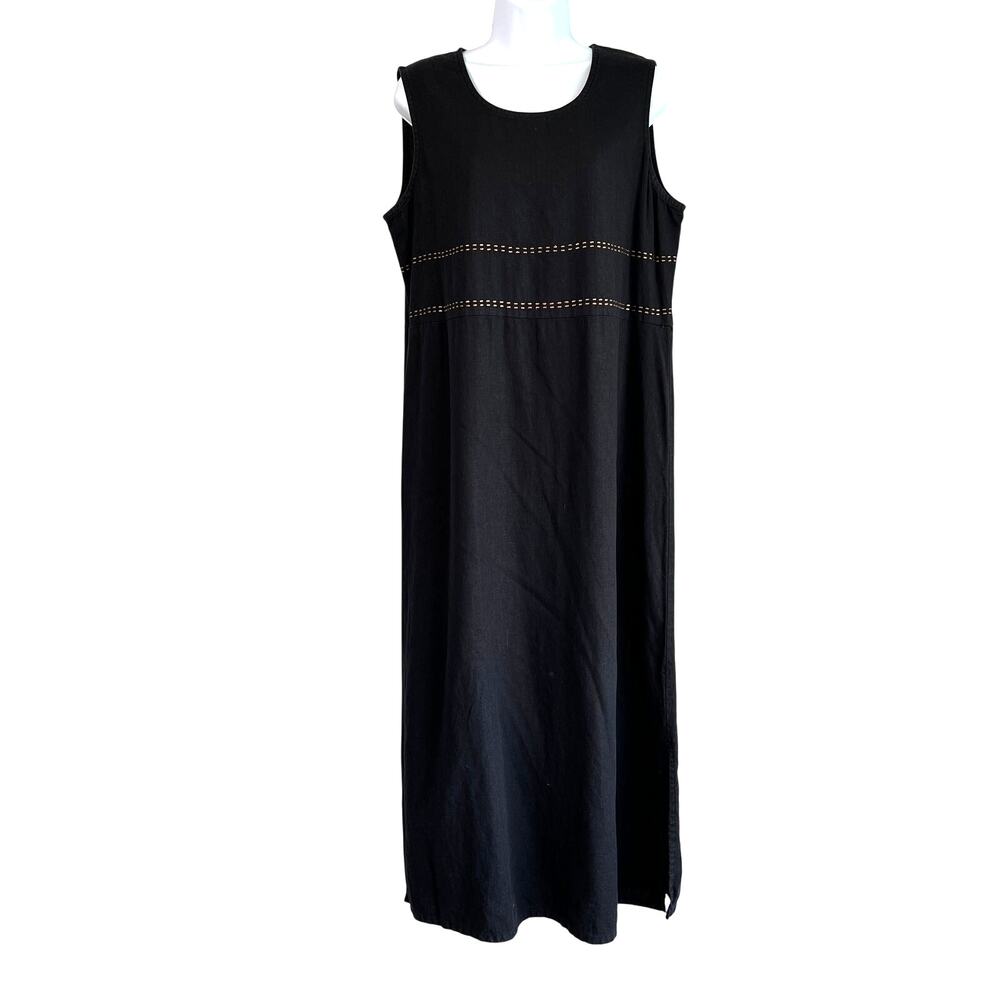 STUDIO EASE Black Linen Blend‎ Sleeveless Midi Shift Dress Womens 14 Beach